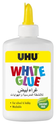 UHU White Glue 122 ml the solvent-free crafts glue for creative fun.Glues paper cardboard felt textiles feathers pearls wood natural materials etc.