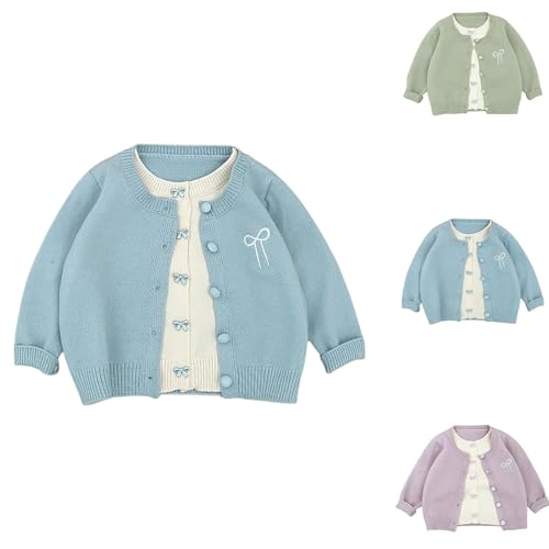 Toddler Kids Knit Cardigan Sweater Girls Crewneck Coat Cute Bow Embroidery Birthday Button Down Jacket Fall Winter Clothes2