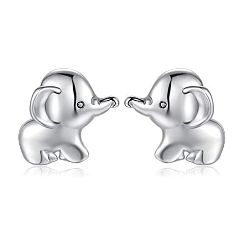 Qings Elefante Pendientes, Plata de Ley 925 Lindo Stud Pendientes Cover