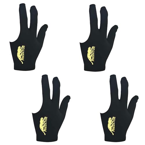 Guante de Billar, Guantes de Taco de 3 Dedos, Guantes Profesionales de Billar Snooker, Billar las Manos Lzquierda y Derecha, Unisex, Accesorios de Billar, Guante de Exhibición de Tres, Negro, 4 Piezas