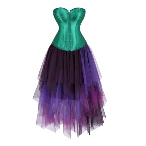 Josamogre Korsett Damen Corsage Kleid Corset Dress Korsettkleid Mehrschichtige Halbkleid 2 Stück Corsagenkleid Grün M
