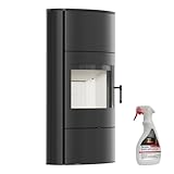 KRATKI Kaminofen Rollo 2-10 kW mit Raumluftunabhängig Ø 150 mm, BImSchV Stufe 2, EEK A - Kaminofen HKI - Schwarz Verkleidung mit Kaminscheibenreiniger