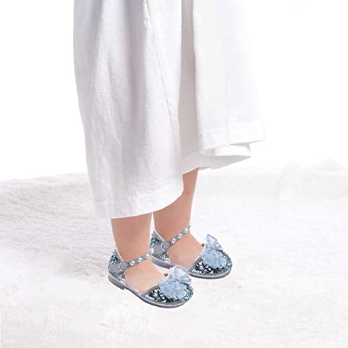 Toddler Baby Girl Shoes Breathable Shoes Bow Pearl Sandals Baby Girl Soft Shoe Cover Sandals for Toddler Size 4 Sandals (Blue, 2.5 Big Kids)2
