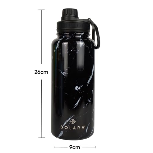 SOLARA Insulated Water Bottle 1 Litre, Hot Water Bottle, 1000ml Thermosteel Water Bottles for Travel, Home, Office, School, Gym, Adults, Water Bottle Hot and Cold, Sipper Bottle, Black Marble