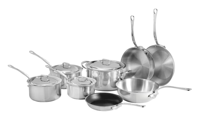 MauvielM'Cook 5-Ply Polished Stainless Steel 12-Piece Cookware Set With Cast Stainless Steel Handles, Made In France