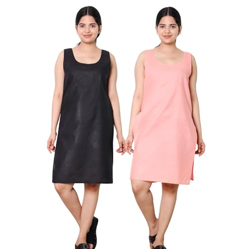 Image of KASANI Women's Camisole Cotton Long Knee-Length Sameej /Slip /Inner, Sleeveless, Pack of 2