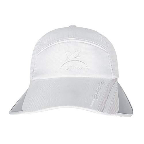 Womens Mens Quick Drying Mesh Baseball Cap Breathable Sun Protection Hat Adjustable Tennis Golf Fishing Cap (Retractable Brim, White) - Thumbnail 4