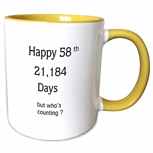 3dRose Funny Happy 58 Birthday Or Anniversary 15oz Two-Tone Yellow Mug