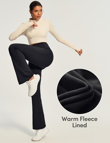 IUGA Fleece Lined Pants Women Thermal Flare Leggings Winter Warm Bootcut Workout Yoga Pants Women with Pockets High Waisted2
