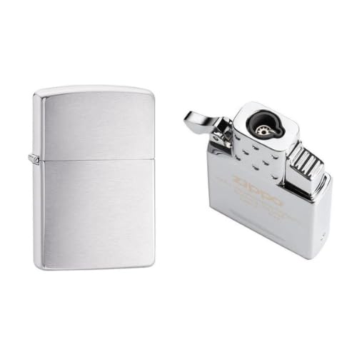 Combo of Zippo Classic Brushed Chrome Windproof Pocket Lighter and Single Torch Butane Insert