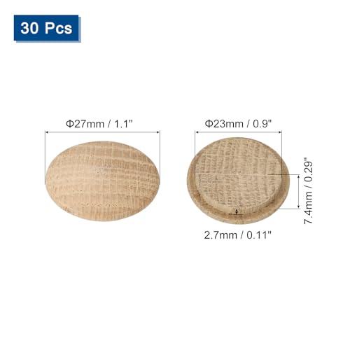 Image of uxcell 30 Pcs 0.9 x 1.1 Inch Wood Hole Plugs, Wooden Screw Hole Cover, Wood Pocket Button Plug for Chair Stair Craft Furniture Woodworking