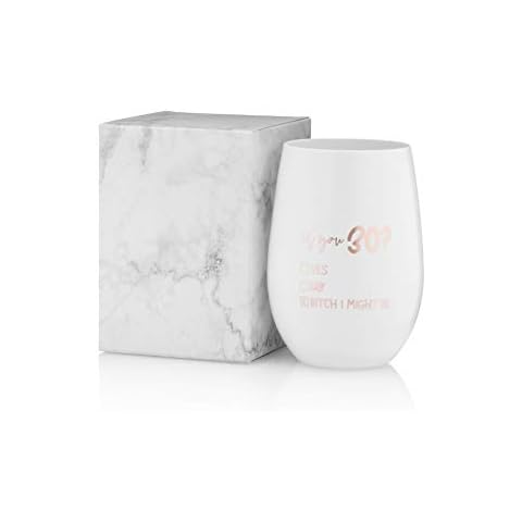 Dirty 30 Is You 30 Birthday Wine Glass - 100% Unbreakable Tritan Plastic White with Rose Gold Foil and Gift Box - 30th Birthday Gifts for Women - 16 ounces Cover