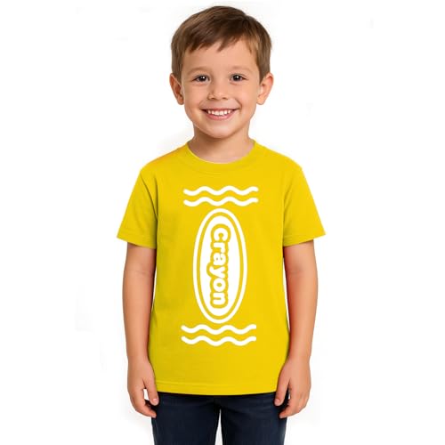 Maglietta per bambini a forma di pastello, con stampa a pastelli bianchi, unisex, divertente, creativo, colorato, per la giornata mondiale del libro, la settimana del libro, Giallo, 7-8 Anni
