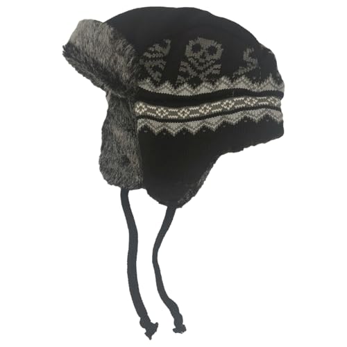 Ben Berger Boys Black Skull Trapper Hat Fur Lined Aviator