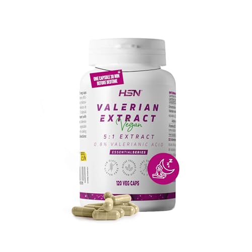 HSN Extracto de Valeriana 500mg | 120 Cápsulas Vegetales | 2500mg Raíz de Valeriana officinalis (0,8% ácido valeriánico) por Dosis Diaria | No-GMO, Vegano, Sin Gluten