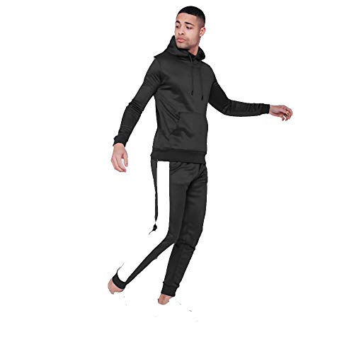 AARHON Mens Black Two Tone Hooded Skinny fit Tracksuit Boys Slim fit Black Tracksuit (S, BLK)