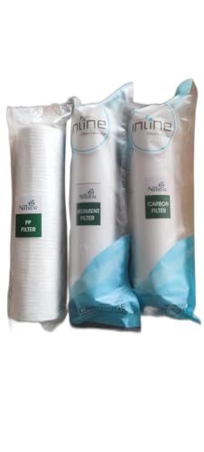 Niltreat Inline Filter Set for RO Water Purifier, Pre Carbon Filter, Sediment Filter, PP Spun Filter with Elbow, Pack of 3