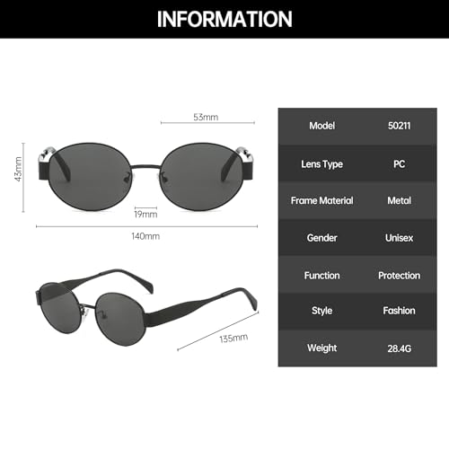 YAMEIZE 90s Retro Oval Sunglasses - Metal Frame Classic Round Shades for Women Men UV400 Protection Sun Glasses Outdoor3