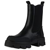VAN HILL Damen Leicht Gefütterte Plateau Boots Stiefeletten Blockabsatz Schuhe Freizeit Stiefel Profilsohle Booties 208144 Schwarz 37