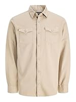 JACK & JONES Men's Comfort Fit Denim Shirt, Beige, XX-Large