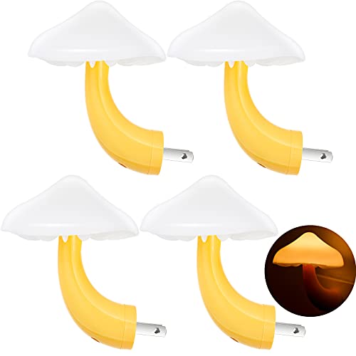 Honoson 4 Pcs Mushroom Night Light Plug in, Yellow Light with White Cover