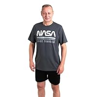 NASA Pyjamas for Men - Space Traveler Pyjama Set Short Sleeve Top with Trousers Grey, gray, L