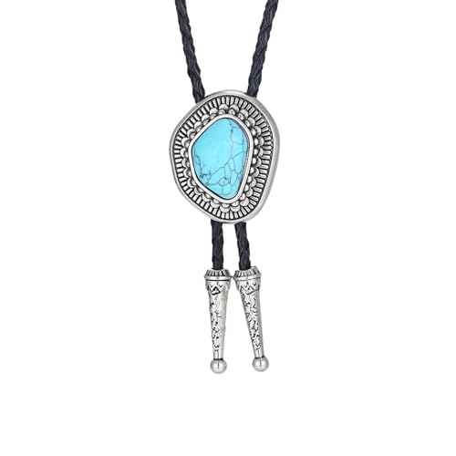 Image of Turquoise Bolo Tie for Men, Leather Braided Necktie Western Cowboy Bola Tie Costume Accessories for Men Women