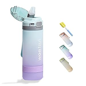 WATMHHJQ Waterfles voor fitness, Drinkfles met rietje, 500ml, 600 ml, Sportfles lekvrij, BPA-vrij, niet-giftig, voor meisjes en jongens, fietsen, met reinigingsborstel (600ml, blauw)
