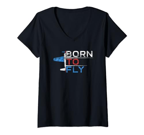 Mujer Born To Fly - Avión para pilotos y aviadores Aviación Camiseta Cuello V