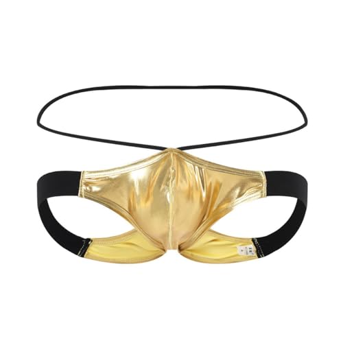 Male Sexy Metallic G-String Shiny Briefs Double Straps Pouch Hollow Jockstrap Low Rise Underwear