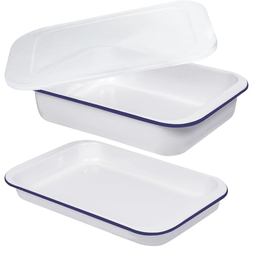 Webake Enamelware Bakeware Set with Lid One 9x13 Baking Dish & One 9x13 Sheet Pan Nonstick Enameled Steel Rectangular Serving Tray Set of 2