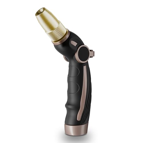 Image of RESTMO Garden Hose Nozzle, Heavy Duty Water Hose Sprayer Nozzle, Brown | Brass Head, Thumb Control, Adjustable 4 Spray Patterns, Leak-proof, Metal Hose Nozzle for Outdoor Lawn & Plant & Car