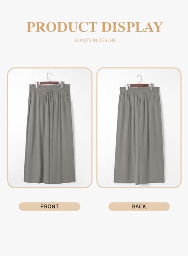 Eytino Plus Size Pants for Women Casual Drawstring Elastic Waist Wide Leg Pants Beach Trousers with Pockets,2X High-Rise4