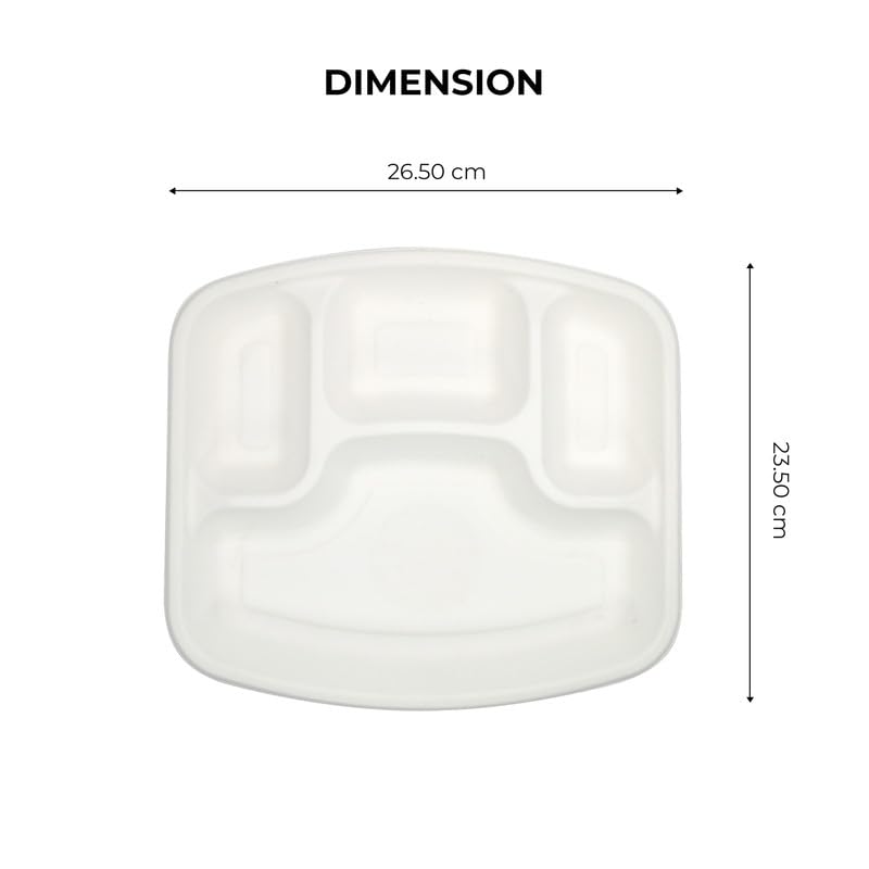 Image of EATONS | 4 Compartment Bagasse Meal Tray | 11 Inch - Pack of 50 | Disposable Plates Big Size | Sugarcane Paper Plates | Great for Events, Caterers & Buffet | Heavy Duty, Leakproof, Microwave Safe