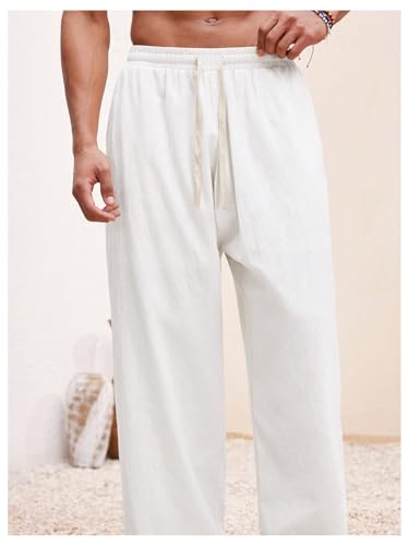 SOLY HUX Men's Drawstring Waist Casual Linen Pants Summer Beach Lounge Pants Trousers3