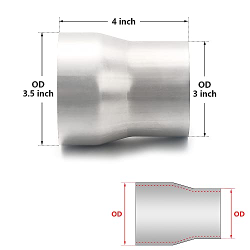 Image of A-KARCK Exhaust Adapter Connector 3 inch OD to 3.5 inch OD, Exhaust Pipe Reducer 4 inch Overall Length 304 Stainless Steel