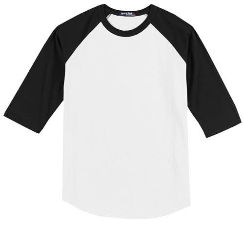 SPORT-TEK Unisex Colorblock Raglan Jersey | Long Sleeve Workout Shirt for Men & Women, Lightweight Gym Clothing for Summer White/Black