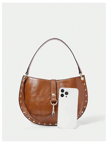 Verdusa Women Vintage Studded Leather Shoulder Bag Top Handle Asymmetrical Clutch Purses3