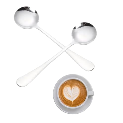 2 Stück Edelstahl Runde Löffel Besteck, Metall Suppenlöffel Dessertlöffel Löffel Esslöffel Tischlöffel Spiegelpoliert Tafellöffel Suppenlöffel Mit Rundem Kopf Spülmaschinenfest Getreidelöffel (Silber)