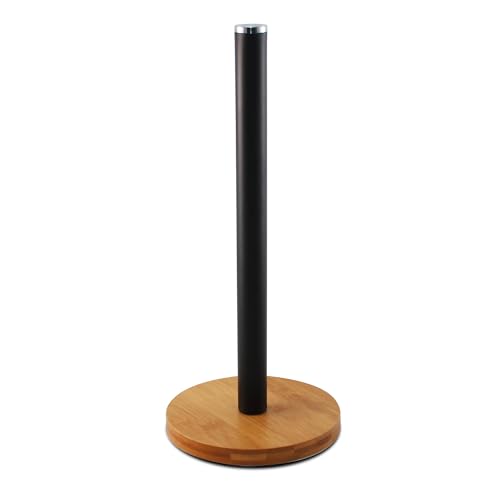 GREATOYAR Portarrollos para Papel de Cocina, Portarollos Papel de Cocina de Bambú, Toallero de Papel Integrado, Soporte para Rollos de Papel de Cocina, Diámetro 15x35cm, Negro