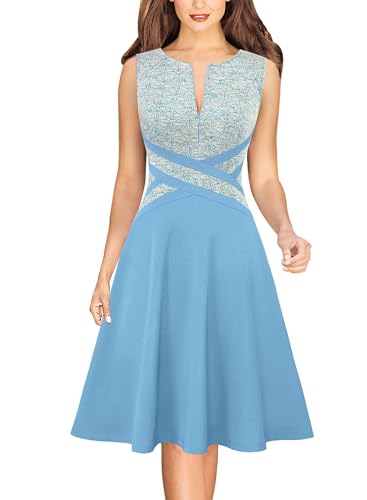 Image of VFSHOW Womens Front Zipper Work Business A-Line Dress Elegant Professional Office Career Church Fit and Flare Skater Dresses