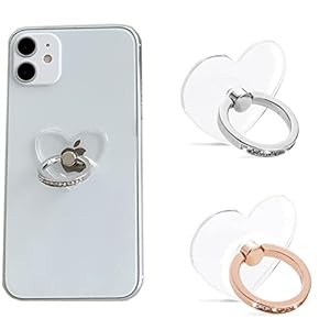 Transparent Cell Phone Ring Holder,2 Pcs Phone Stand,360 Degree Rotation Heart With Diamond Phone Ring Support Holder,for Various Mobile Smart phones(Silver+Rose Gold)