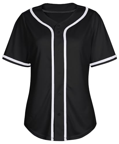 Camisa feminina de beisebol com botões em branco softball, manga curta, hip hop, hipster, ativa, 0,