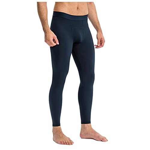 KBOPLEMQ Mallas y leggings para hombre de secado rápido, cómodos y cálidos, opacos, para correr, sin costuras, térmicos de invierno, medias elásticas, marine, L