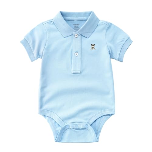 Image of SUYEORLI Baby Boys Girls Polo Bodysuit Cotton Short Sleeve Embroidery Bear Romper Jumpsuit 0-24 Months