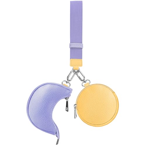 LarKoo Dual Pouch Wristlet Keychain Wallet Double keychain wallets Mini Pouch Coin Purse Women Coin Detachable Wrist Zip Bag (Yellow&Purple)