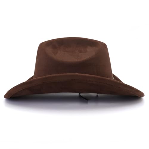 Image of Cowboy Hat Cowgirl Hat Men's & Women's Wide Brim Felt Fedora Hat with Buckle Belt Western Cowboy Hat for Women