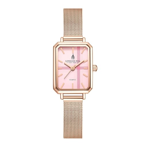 Image of London Fog Victoria Collection Analog Quartz Watch for Women with Textured Dial, Rectangular Metal Case, Mineral Glass, Mesh Strap & Water Resistant - LFW20006