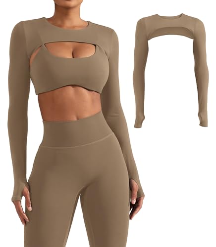 Image of YEOREO Women Crop Top Long Sleeve Bolero Open Front Workout Cropped Shirts Sports Shrug