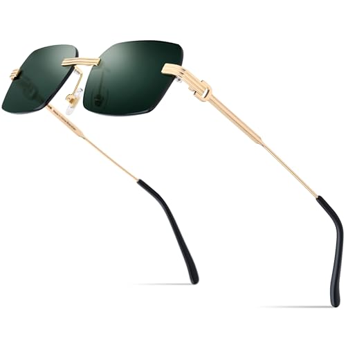 Image of HEPIDEM Rimless Rectangle Zircon Diamonds UV400 Square Sunglasses for Men with Nylon Lens